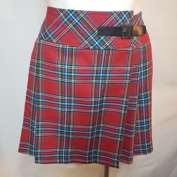 Red tartan front pleat short skirt - Picture 7 of 8
